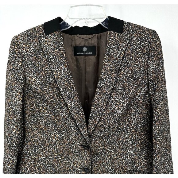 RENA LANGE 2 piece suit skirt jacket silk blend colorful career business 10 12 - Picture 2 of 11